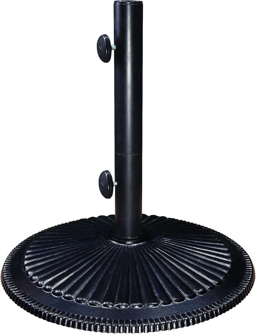 Treasure Garden 50 Lb Cast Iron Umbrella Stand, Classic Style, 19.3 in Diameter, Fits 1.5 in Poles, Optional 30 Lb Weight Add on (Umb Base 50-LB Black)