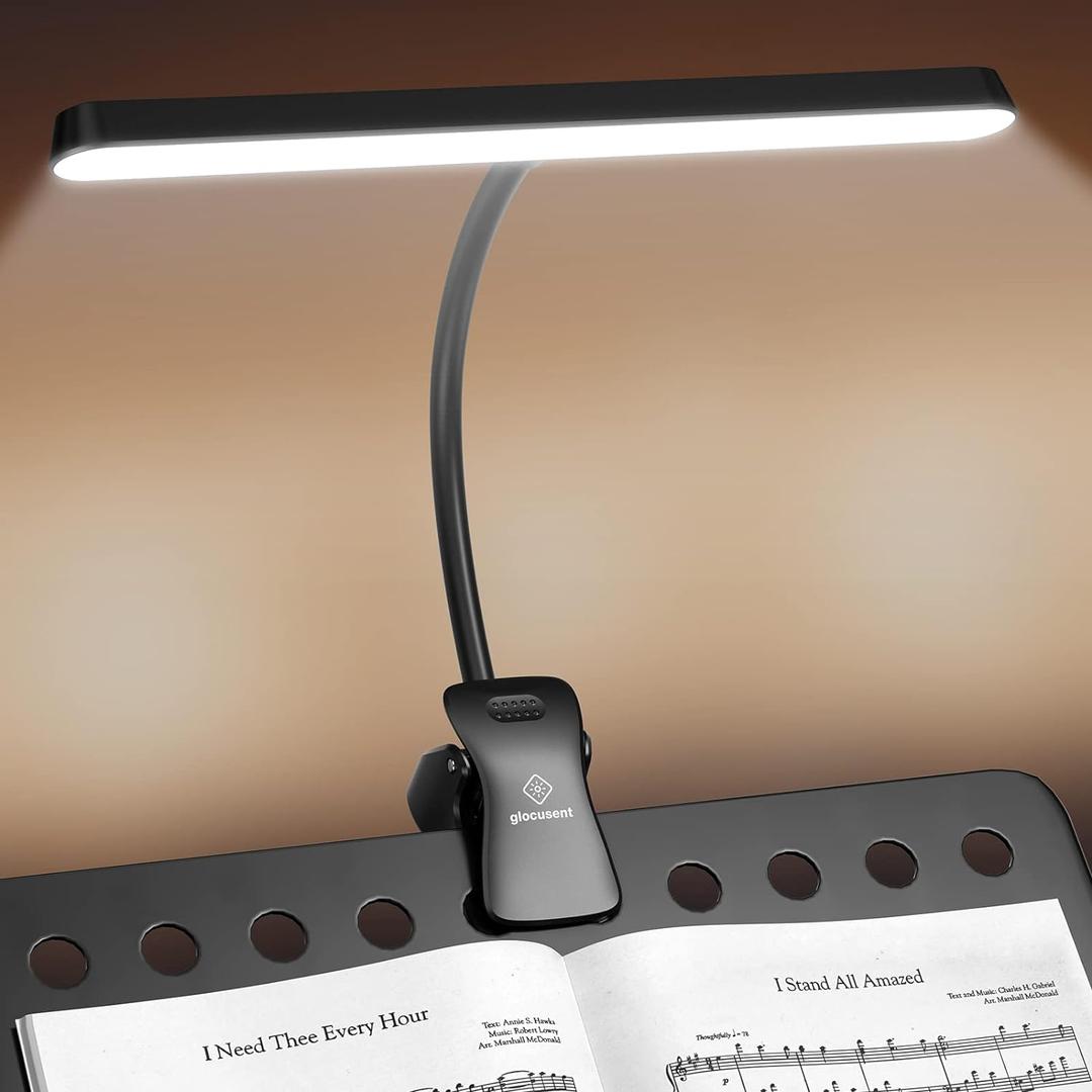 Glocusent Super Bright Eye-Caring Music Stand Light, Clip on Piano Lamp with 3 Colors & 5 Brightness Levels, 57 LEDs, USB-C Rechargeable, Lasts up to 140 Hrs, Perfect for Piano & Sheet Music
