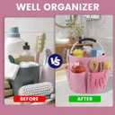 Loungewave Cleaning Caddy with Handle and 6 Pockets, 17L Cleaning Supplies Organizer, 600D Oxford Fabric Storage Basket, Multifunctional Bucket Bag for Picnics, Camping, Gardening, Bathing (Pink)