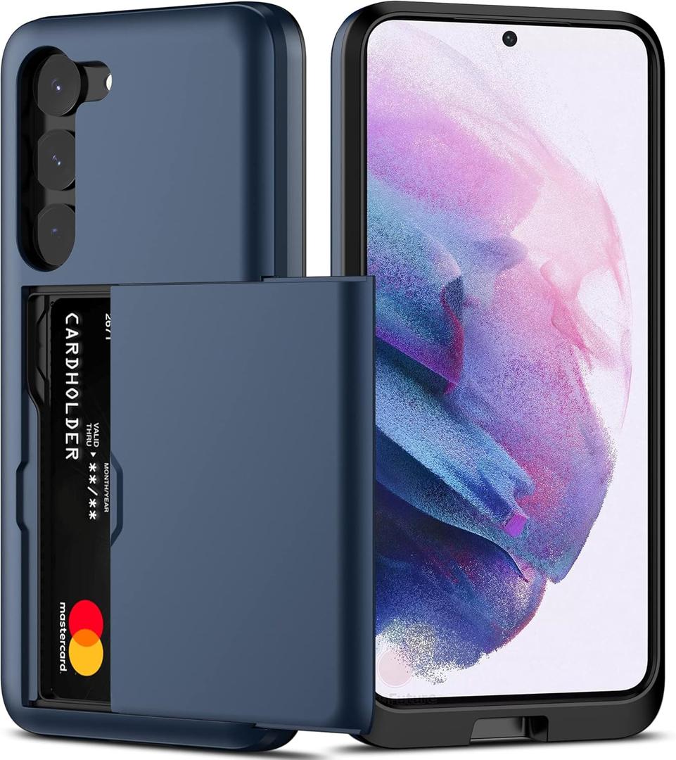 Nvollnoe for Samsung S23 Case with Card Holder 5G 6.1 inch Slim Dual Layer Heavy Duty Protective for Galaxy S23 Case Hidden Card Slot Wallet Case for Samsung S23(Blue)