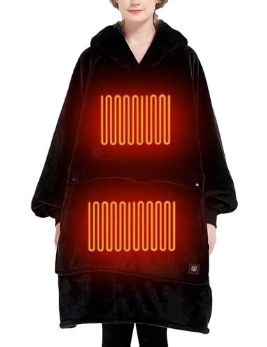 KFUBUO Heated Electric Wearable Blanket Throw Battery Operated Portable USB Cordless Outdoor Hoodie Sweatshirt (Heated Blanket Black)