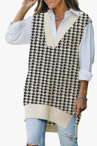 Viottiset Women's Oversized V Neck Knit Sweater Vest Tunic Sleeveless Pullover Top Size XL