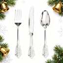 WDF 360 Pieces Silver Plastic Silverware- Disposable Flatware - Heavyweight Plastic Cutlery- Includes 120 Forks, 120 Spoons, 120 Knives for Christmas