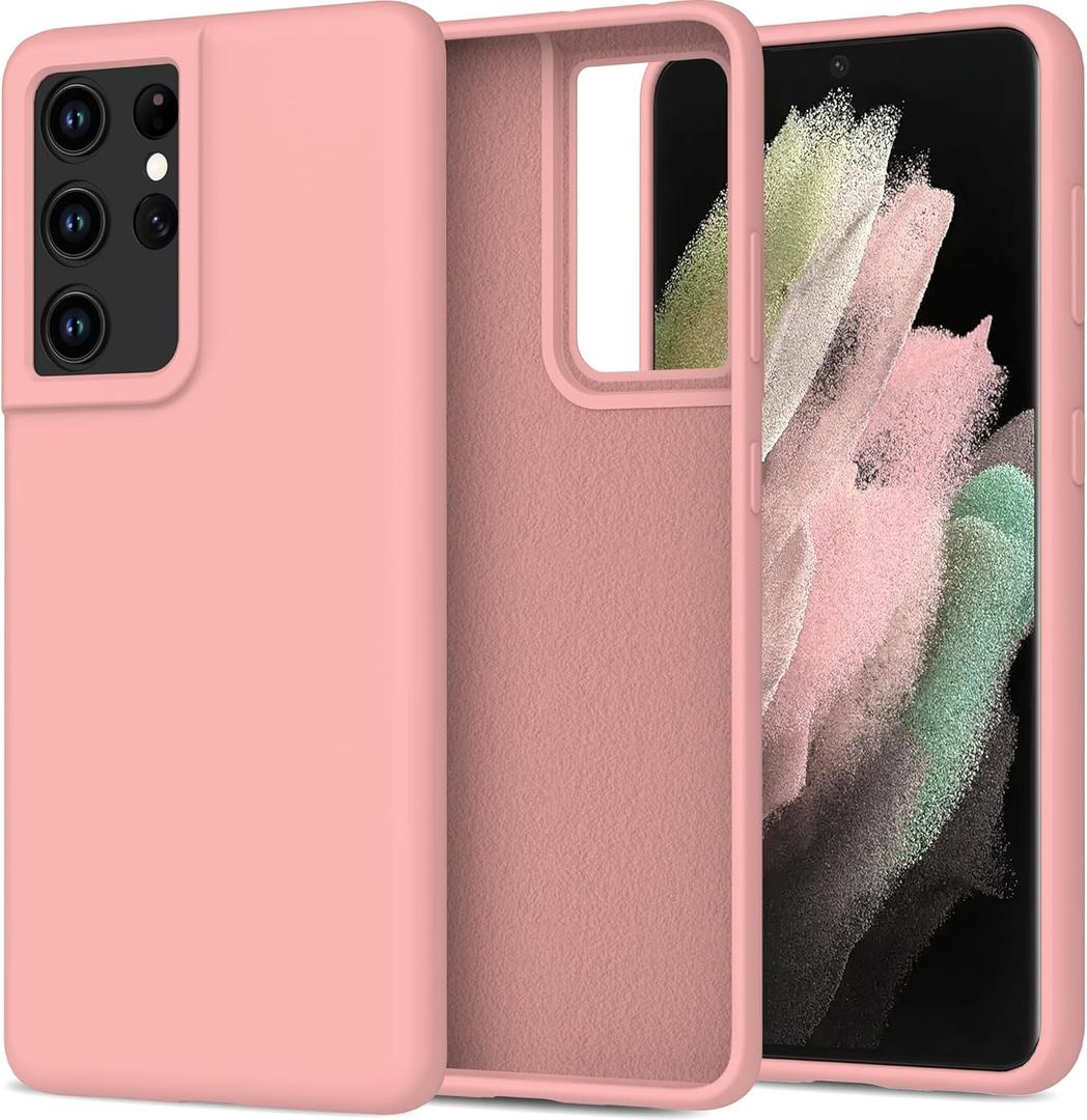 bemal for Samsung Galaxy S21 Ultra Case - Smooth Silky Liquid Silicone - Slim Fit Soft Microfiber Lining - Designed for Women and Girls - Shockproof Protective Phone Cover 6.8"- Elegant Pink