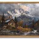 KISSFOX Framed Wall Art Vintage Wall Decor Landscape Pictures Snow Mountain Canvas Art Winter Cottage Paintings Farmhouse Artwork For Bedroom Living Room Kitchen