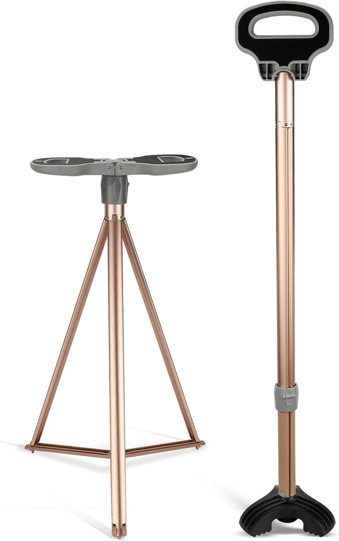 Foldable Cane with Seat for Seniors - Non-Adjustable Lightweight Walking Stick Chair, Portable Folding Cane Chair with Ergonomic Handle & Anti-Slip Base, Durable Aluminum Mobility Aid (Light Gold) Foldable Cane with Seat for Seniors - Non-Adjustable Lightweight Walking Stick Chair, Portable Folding Cane Chair with Ergonomic Handle & Anti-Slip Base, Durable Aluminum Mobility Aid (Light Gold)