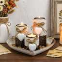 Farmhouse Candle Holders 3 Pack Rustic Wooden Pillar Candle Holder with Heart Tray and Stones Tealight Candles Holders Farmhouse Centerpiece for Coffee Table Mothers Day Valentines Home Decor