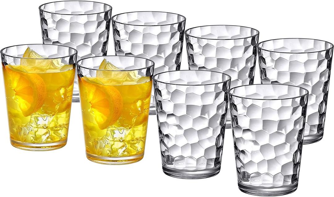 Amazing Abby - Iceberg - 10-Ounce Plastic Tumblers (Set of 8), Plastic Drinking Glasses, All-Clear Reusable Cups, Stackable, BPA-Free, Shatter-Proof, Dishwasher-Safe