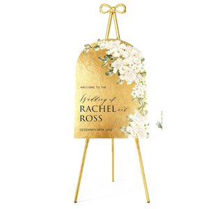 Interchangeable Bow & Star Top Gold Easel Stand for Sign, 62"–47" Height Adjustable Heavy Duty Wedding Easel Stand with 3 Display Modes — Perfect for Welcome Signs, Christmas Decor, Parties & Events