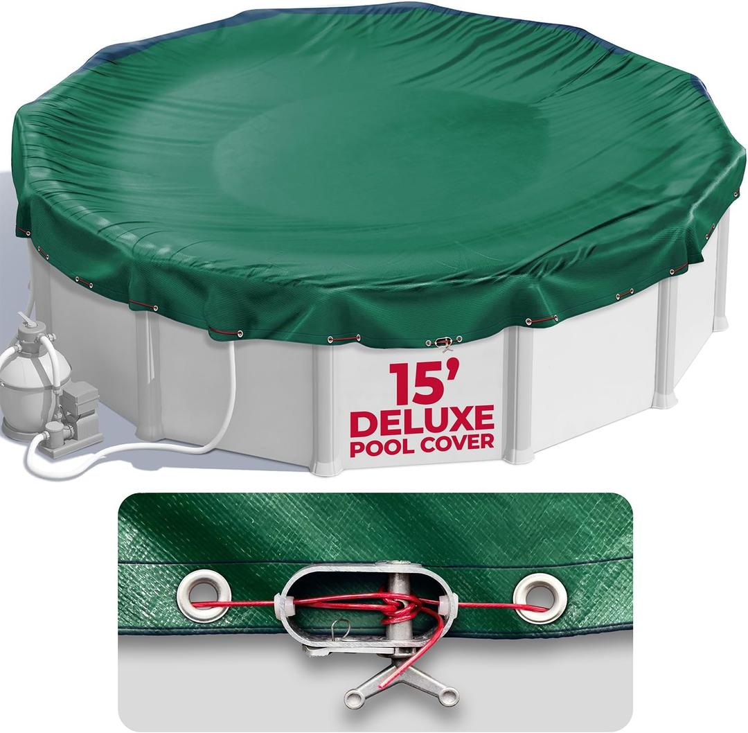 15 ft Round Pool Cover for Above Ground Pools, Above Ground Pool Cover, Swimming Pool Cover, Winter Pool Cover, Keeps Out Debris, Cold and UV Resistant, Supreme Mesh, Green