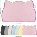 Coomazy Cat Food & Water Mat, Thicker Non-Slip Silicone Mat with Raised Edge (Pink, Medium)