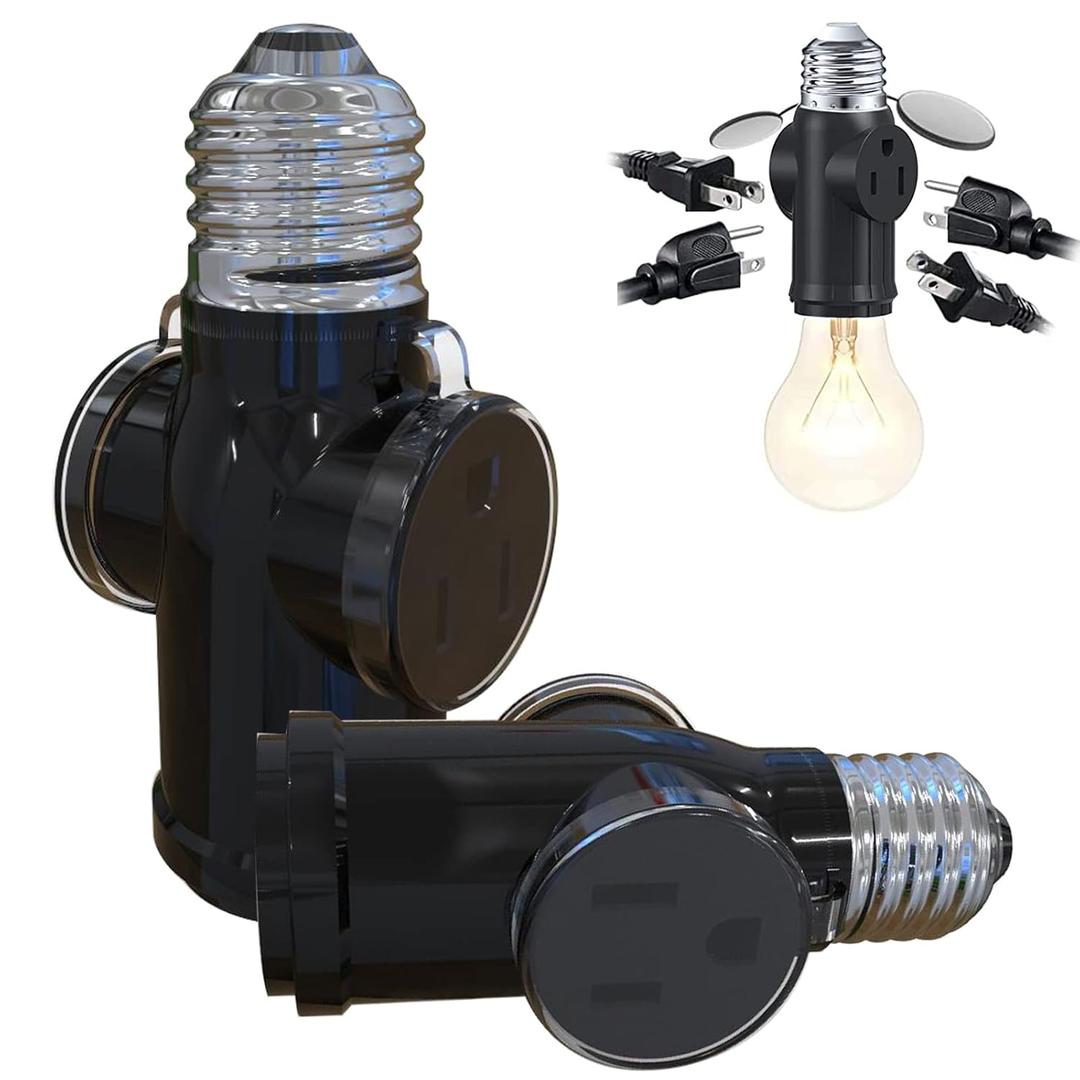 2 Pcs Luntak 3 Prong Light Socket to Plug Adapter, E26 Light Socket Outlet Outdoor, Light Bulb to 2/3 Prong Outlet Socket Splitter Converter Heat-Resistant for Porch Patio Garage Utility Rooms (Black) 2 Pcs Luntak 3 Prong Light Socket to Plug Adapter, E26 Light Socket Outlet Outdoor, Light Bulb to 2/3 Prong Outlet Socket Splitter Converter Heat-Resistant for Porch Patio Garage Utility Rooms (Black)