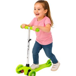 Kids Kick Scooter, LED Lighted Wheels and 3 Adjustable Height Handlebars, Lean-to-Steer & Widen Anti-Slip Deck, 3 Wheel Scooter for Boys & Girls Ages 3-6 and up to 85 Lbs (Green)