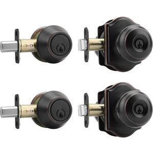 Haidms Exterior Deadbolt and Keyed Entry Bronze Door Knob Set, Keyed Entry-Different Front Door Knobs, Deadbolt Oil Rubbed Bronze Doorknob with Lock and Key(2 Pack)