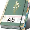 Hardcover Spiral Notebooks 6.1" X 8.4" Note Taking 5 Subject Notebook College Ruled with Dividers 240 Pages 100GSM Aesthetic Spiral Notebook for Work School Cute Journals for Women Writing, Green