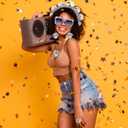 Tudomro 5 Pcs 1970s Disco Outfit Woman Party Costume Set Disco Ball Earrings Headband Ring Sunglasses & Necklace Accessories