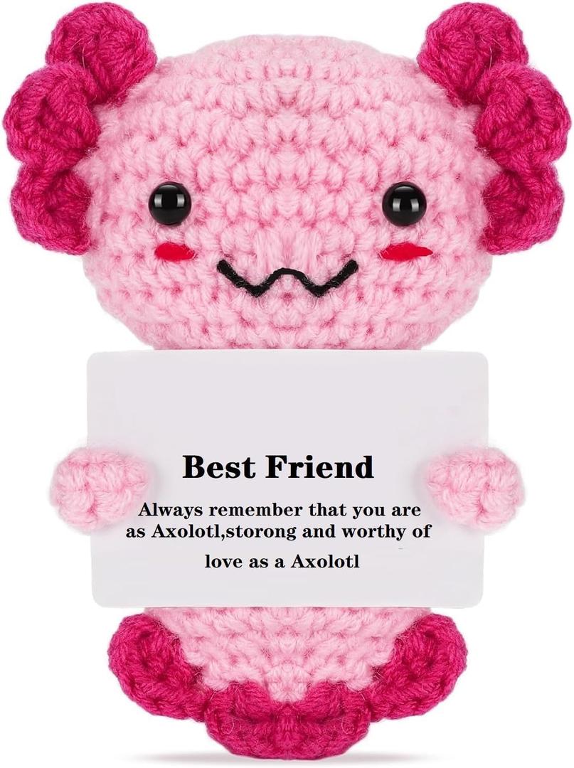 3 x Mini Funny Positive Axolotl, Inspirational Handmade Crochet Animal Funny Gifts for Women Men Friend Coworker Teen, Emotional Small Gift for Birthday Graduation Teacher Appreciation
