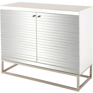 Deco 79 Glass 2 Door Cabinet with Linear Striped Panels and Gray Iron Base, 47" x 18" x 38", Silver