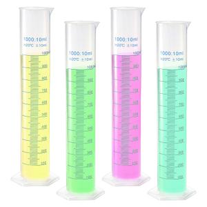 Bekith 4 Pack 1000ml Plastic Graduated Cylinder with Stable Base, Plastic Measuring Cylinder 2-Sided Marking Lab Cylinders, Clear Measuring Cylinder for Science Projects, Laboratory Supplies