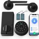 Smart Door Lock with Keypad, Black, Remote Unlock, Keyless Entry, Includes 2 RFID Cards and Lever Handles