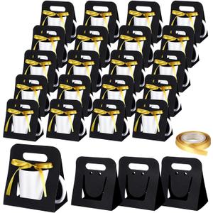 Motipuns 24 Pack Mug Boxes for Gifts 11 oz Coffee Mug Gift Boxes with 1 Roll Ribbon Sublimation Cups Packaging Bags for Sublimation Coffee Cups Blanks Wrapping(Black)