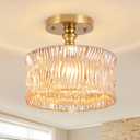 Semi Flush Mount Ceiling Light, Vintage Small Ceiling Light Fixture with Amber Glass Shade for Kitchen,Hallway, Living Room,Bedroom,Corridor, Bulb Not Included 10.62inch