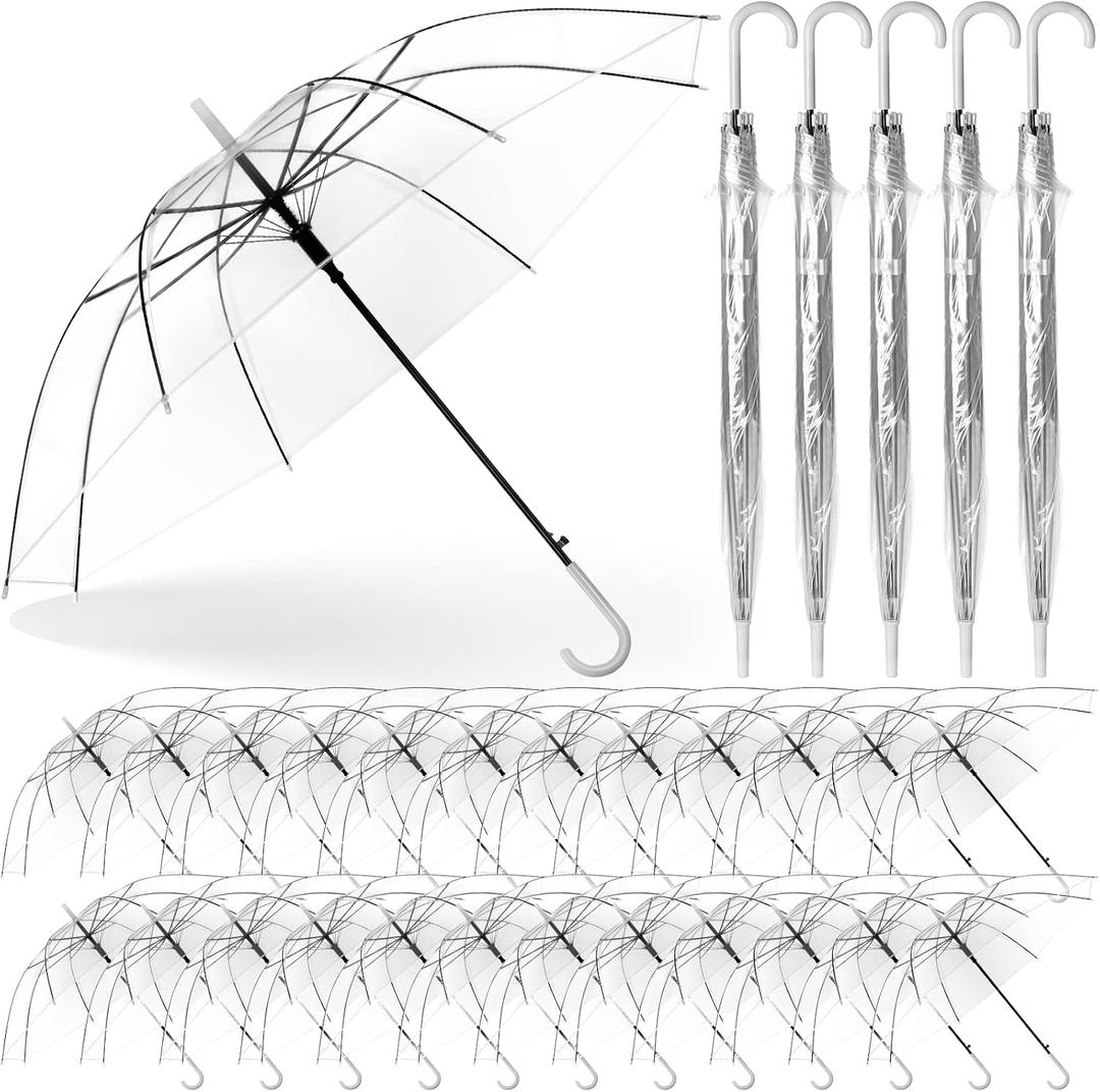 Reginary 30 Pieces Wedding Umbrellas Bulk Auto Open Stick Umbrellas with White European J Hook Handle Windproof Large Canopy Umbrella for Outdoor Wedding Bride Groom Photography Golf