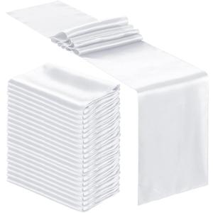 Bencailor 24 Pcs White Satin Table Runner Bulk 12 x 108 Inches Long Table Runners Bright Smooth Fabric Tablecloth for Wedding Banquet Birthday Spring Graduation Party Decorations
