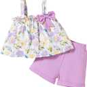 Infant Baby Girl Clothe Toddler Outfit Tank Tops Ruffle Sleeveless Shirt Linen Shorts Cute Two Piece Outfit Summer (18-24 Months, Purple)