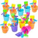 ArtCreativity 4 PC Mini Beach Playsets - Set of 12 - Each Play Set Includes 1 Sand Bucket, 1 Shovel, 1 Rake, and 1 Scoop - Birthday Treats for Boys and Girls Party Favors for Kids and Toddlers