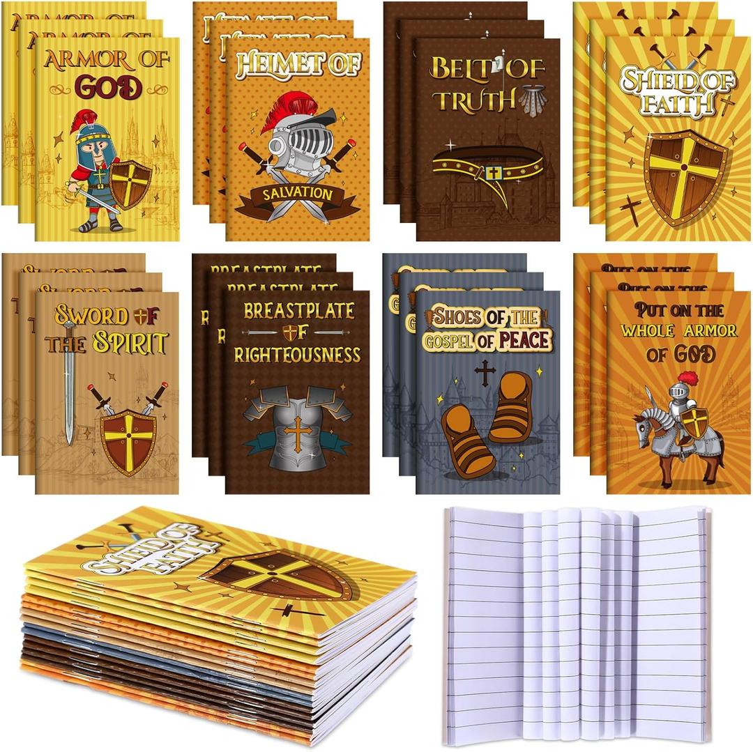 Sumind 24 Pieces Armor of God Notebooks Bulk Bible Verse Motivational Pocket Notepads Medieval Knight Party Favors Christian Religious Gifts for Sunday School Church Kids Classroom Rewards, 8 Style