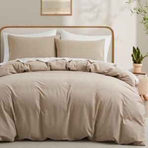 100% Washed Cotton Duvet Cover Set, Linen Like Natural Bedding Set with Zipper Closure (No Comforter), 104x98 Inches, Cal King, Linen Grey