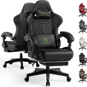 GTPLAYER ACE-PRO Music Gaming Chairs  Built-in Speakers, App Support & Bluetooth Control, Computer Game Chairs with Footrest for Adults, Ergonomic, Reclining, Linkage Armrest, Black & Green Stitch
