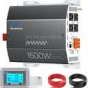 1500W Pure Sine Wave Inverter 12V DC to 110V/120V AC Converter, 3000W Peak, LCD Remote Control, 4 AC Outlets, USB & Type-C for RV, Truck, Camping, Off-Grid Solar, Emergency Power