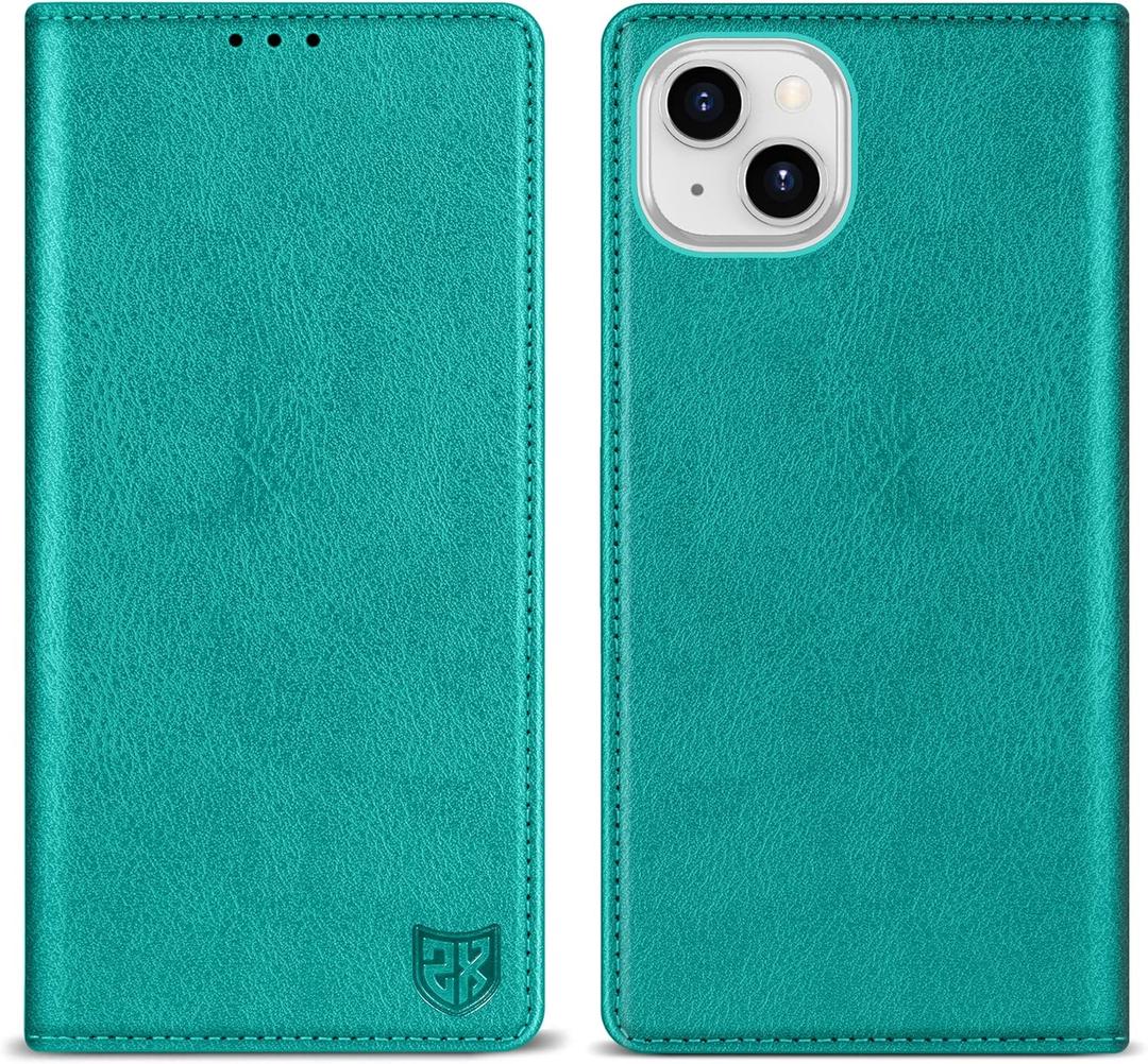 ZZXX for iPhone 14 Wallet Case with [RFID Blocking] Card Slot Stand Strong Magnetic Leather Flip Fold Protective Phone Case for iPhone 14 Case Wallet(Lake Blue-6.1 inch)