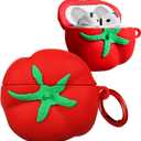 Joyleop for Airpods 4 Case - for Women Girl Girly Kids Cute Funny Unique Kawaii 3D Cartoon Tomato Design Soft Silicone Protective Case for Airpods 4th Gerneration 2024 Cover with Keychian
