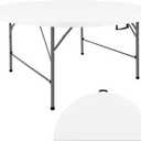 HAISIWLKJ 5FT Round Folding Table White Fold-in-Half with Carrying Handle Portable Plastic Table for Outdoor or Indoor Dining,Wedding, Camping,Party Table