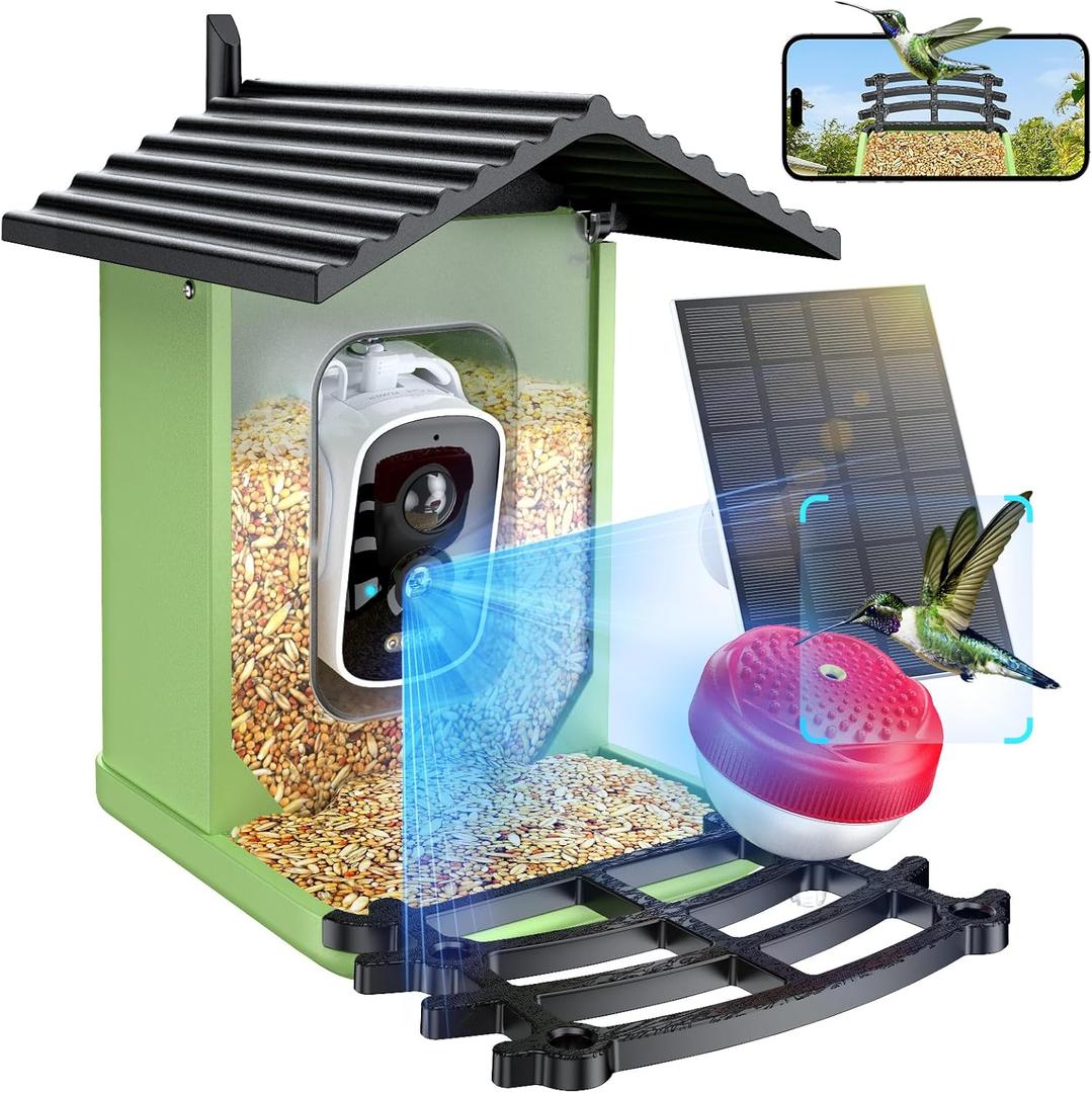 OPOWO Bird Feeder with Camera, 4MP HD AI Identify Smart Bird House Camera with Solar Powered, Live View, Instant Arrival Alerts, Auto Capture Bird Video for Outside, Bird Camera Gift for Bird Lovers