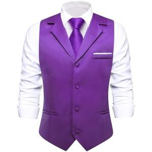 Hi-Tie Men's Suit Vest Business Casual Waistcoat with 3 Pockets for Wedding or Tuxedo Vest V-Neck, XL