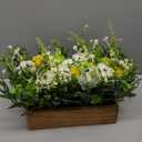 Spring Easter Centerpiece for Table, 18" L Lifelike Artificial Flowers in Rustic Whitewashed Rectangular Wood Box, Lush Spring Faux Floral Arrangement Farmhouse Mantel Shelf Kitchen Island Decor