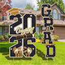 Graduation Yard Sign Class of 2026 Decorations, 4pcs Large Size Black and Gold Congrats Grad 2026 Lawn Yard Sign with Stakes for High School College Indoor Outdoor Graduation Party Decor Supplies