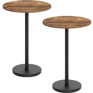 Bar Table, Round Bar Table Set of 2, Counter Height Table, Pub Cocktail Table, Metal Frame, for Bistro, Dining Room, Living Room, Terrace, Rustic Brown and Black BT05L2BR
