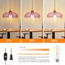 QIYIZM Pink Plug in Pendant Light Glass Hanging Lights with Plug in Cord Boho Hanging Lamp Gold Mid Century Modern Vintage Dimmable Flower Plug in Chandelier Ceiling Fixture for Living Room,Bedroom