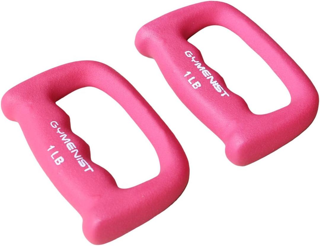 GYMENIST Set of 2 Hand Shaped Neoprene Exercise Workout Jogging Walking Cardio Dumbbells Pair (1-LB Pink)