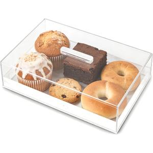 Large Acrylic Rectangular Cake Tray - Multifunctional Rectangle Cake Stand with Cover Lid - Pastry Serving Dessert Holder Tray for Party Home Kitchen Gift2 (White)