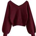 ZAFUL Women's Cropped Sweater V-Neck Long Sleeve Crop Sweater Pullover Jumper Knit Top Size M