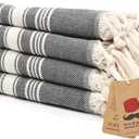 Bazaar Anatolia Hand Towels - Set of 4 | 39" x 19" - Decorative Turkish Hand Towel for Bathroom, 100% Cotton, Kitchen, Face, Hair, Tea, Dishcloth, Bathroom Hand Towels - Stripe Black