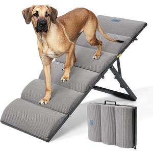Veehoo Dog Ramp for Bed Couch Height Adjustable from 17" to 23", Foldable Stairs for Dogs to Get on Bed 17" Extra Wide, Portable Pet Doggie Steps Indoor with Non Slip Pad, Support up to 150 lbs (Gray)