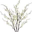 3 Pcs Cherry Blossom Branches Artificial Flowers for Spring Indoor Decoration White Faux Spring Flowers Stems 37" Cherry Blossom Tree Decor with Long Stems for Tall Vases Arrangements Table