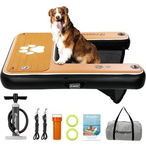 FBSPORT Inflatable Dog Boat Ramp Floating Dock Water Ladder for Pool, Boat, Non-Slip EVA Floating Ladder Pool Ramp for Dog Up to 220 LBs, Safe & Easy Access